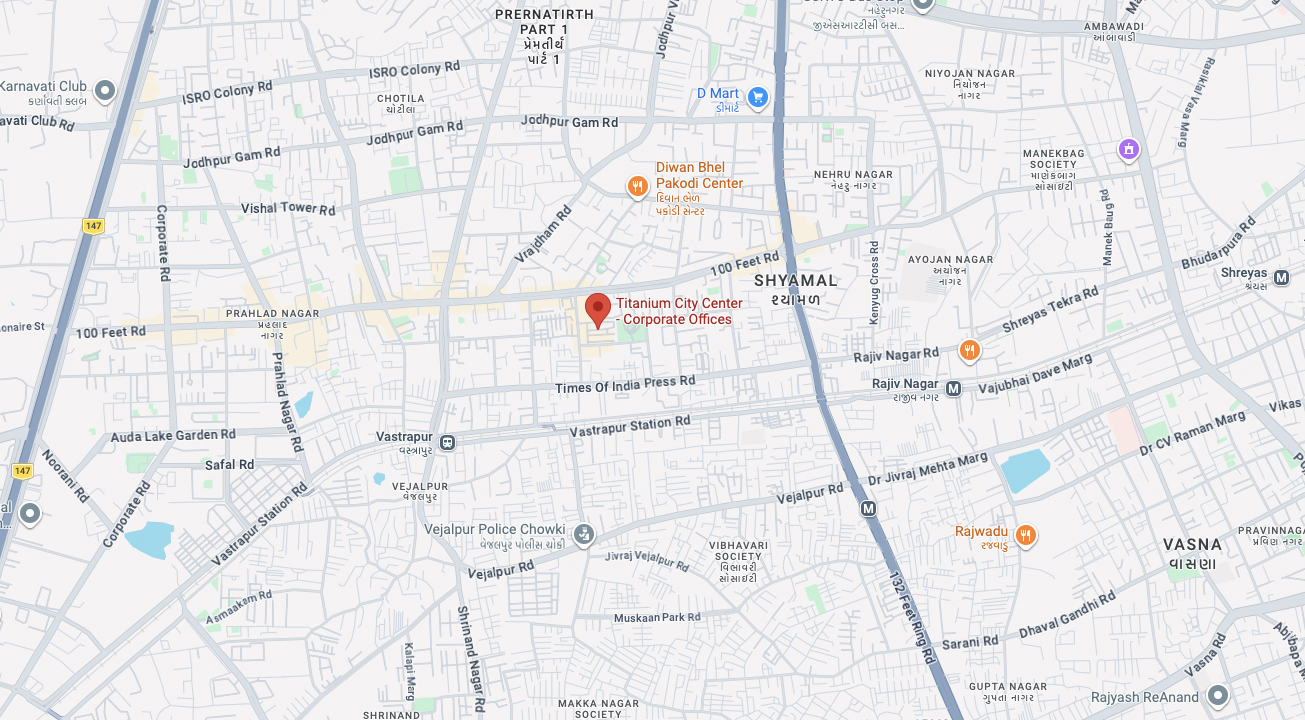 Map showing Titanium City Center, Satellite, Ahmedabad